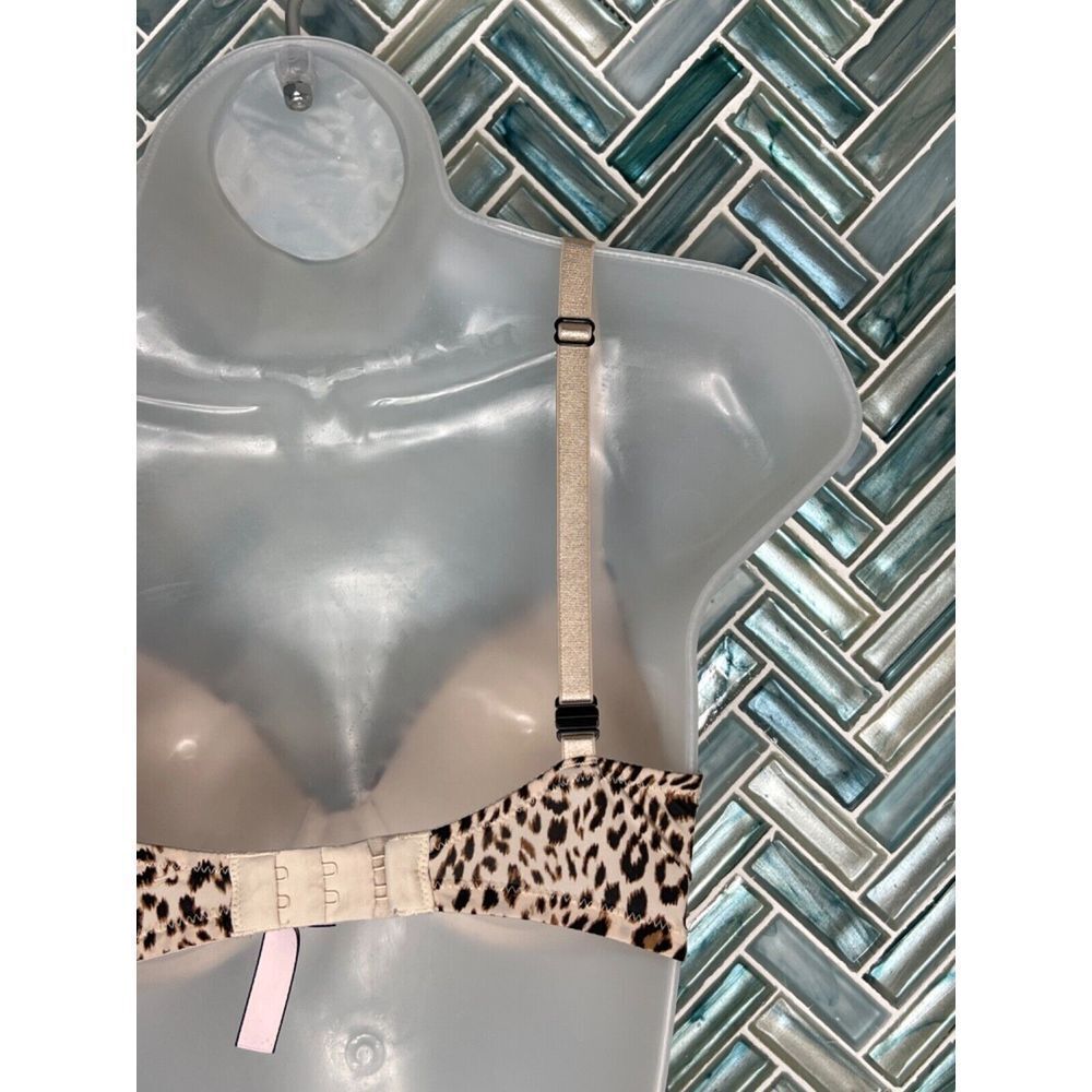VICTORIA'S SECRET BEIGE LEOPARD CHEETAH PRINT SILKY LINED‎ DEMI BRA 32DD - Picture 7 of 11